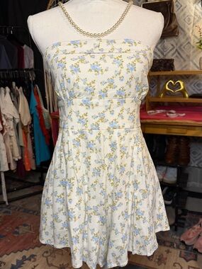 Altar'd State Cream Strapless Dress with Blue Floral Print